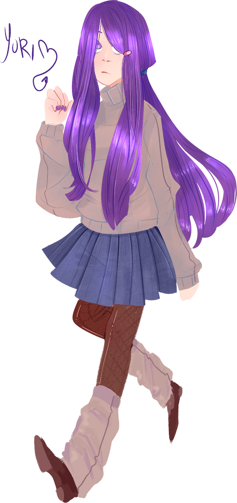 Purple Haired Anime Girl Walking PNG