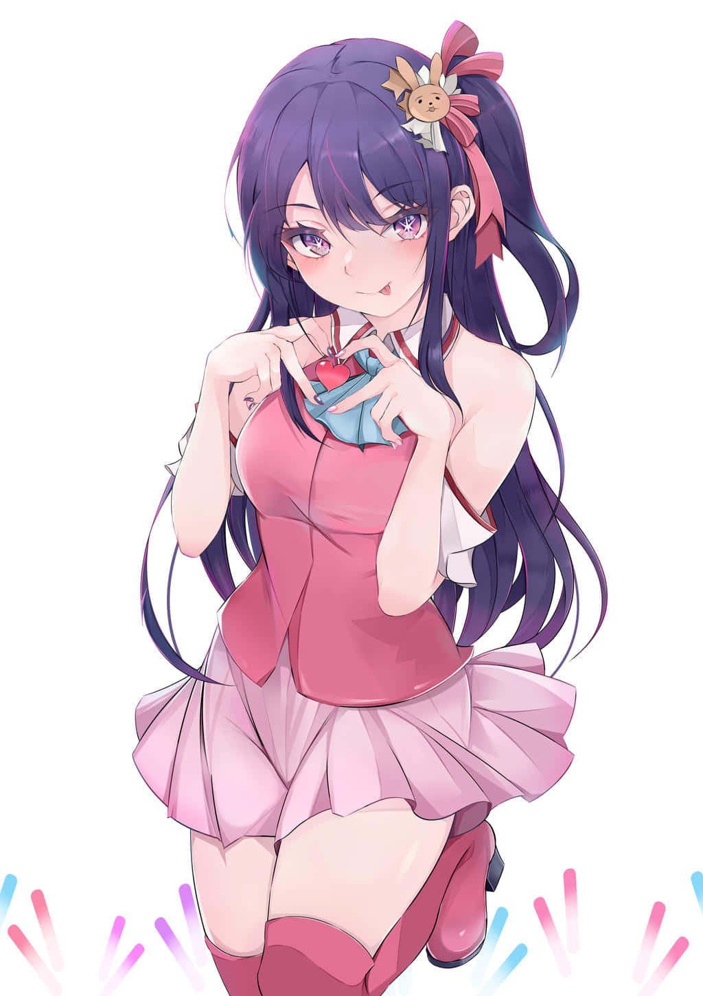 Purple Haired Anime Girlwith Heart Gesture Wallpaper