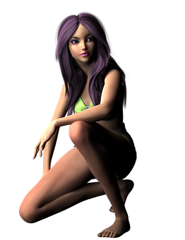 Purple Haired C G Woman Sitting PNG
