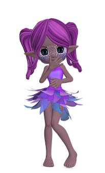 Purple Haired Fairy Covering Mouth PNG