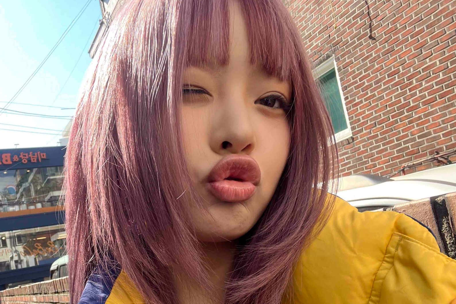 Purple Haired Girl Pouting Selfie Wallpaper
