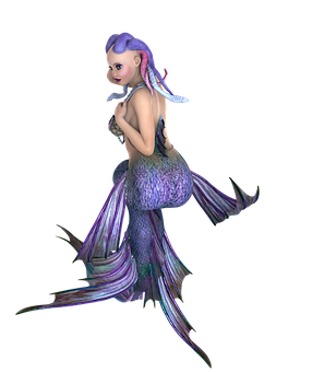 Purple Haired Mermaid3 D Model PNG