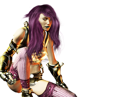 Purple Haired Warrior Woman PNG