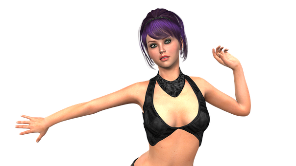 Purple Haired3 D Character Black Outfit PNG