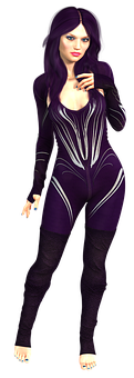 Download Purple Haired3 D Characterin Bodysuit | Wallpapers.com