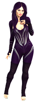 Purple Haired3 D Characterin Bodysuit PNG