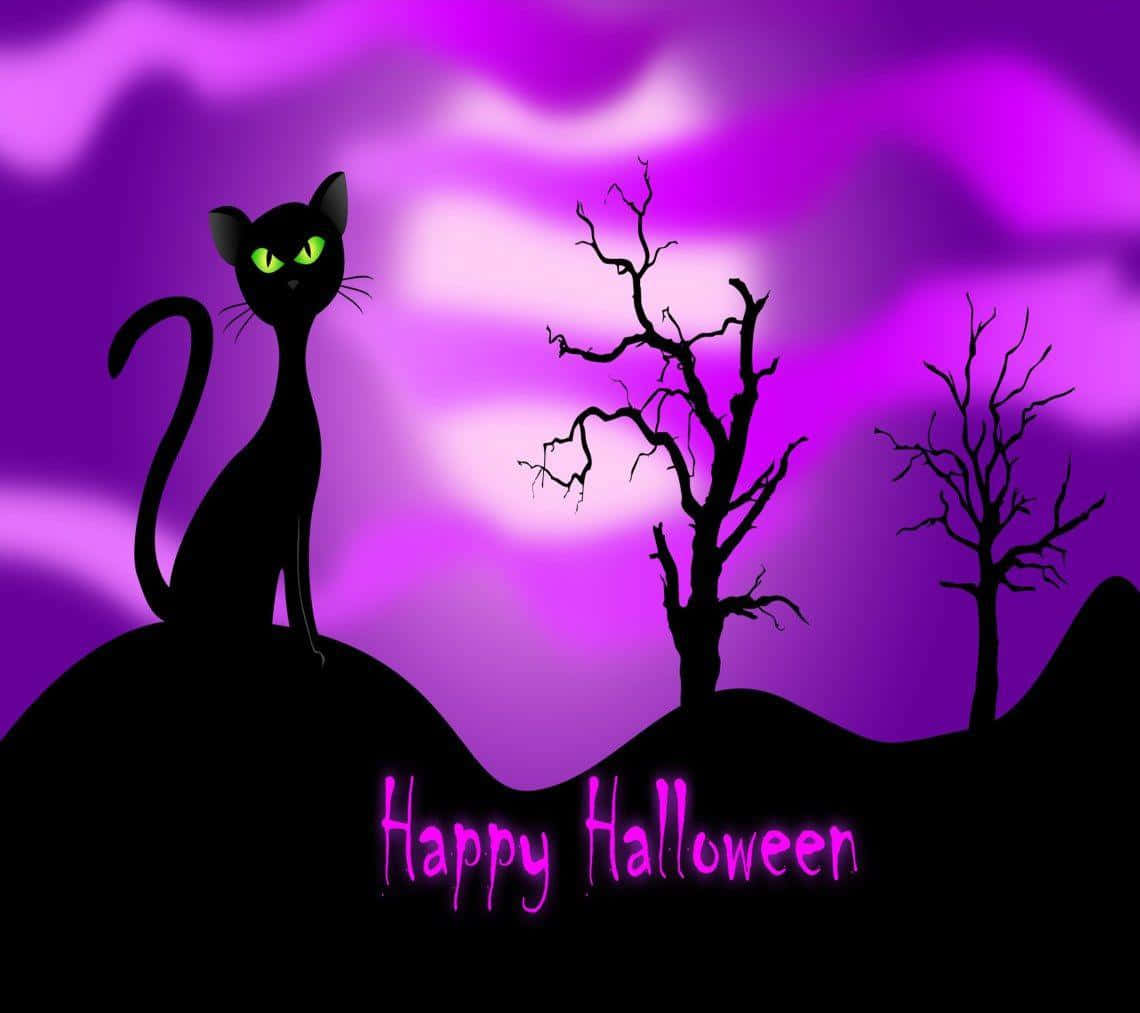 Seamless vector pattern with black cats and pumpkin on purple background Halloween  wallpaper design with spiders and stars Stock Vector Image  Art  Alamy