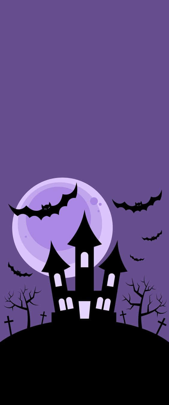 Castilloespeluznante Rodeado De Árboles Muertos Púrpuras De Halloween. Fondo de pantalla