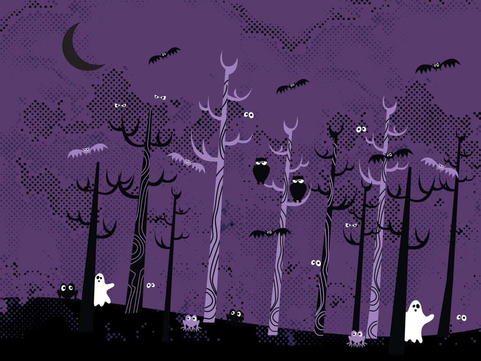 Haunted Woods With Ghosts Purple Halloween Wallpaper