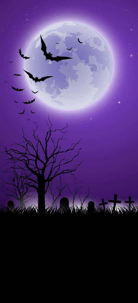 Misty Graveyard Dead Tree Purple Halloween Wallpaper