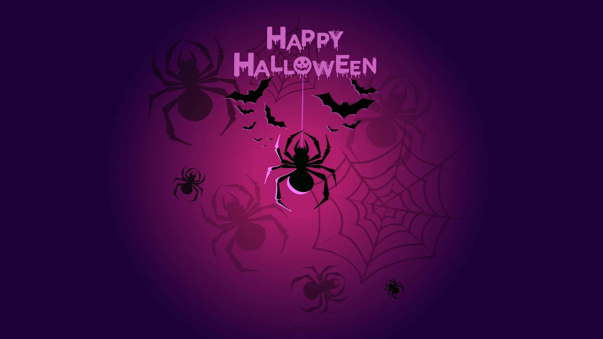 Spider On Web Purple Halloween Greeting Wallpaper