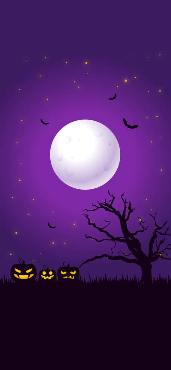 Tre lit Jack O Lanterns lilla Halloween Wallpaper