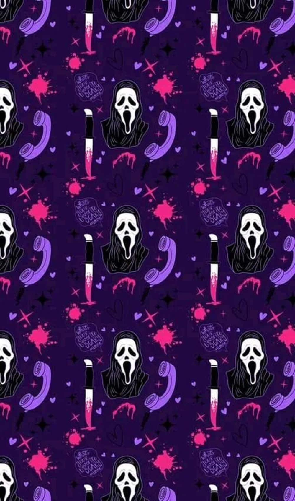 Ghostface With A Bloody Knife Purple Halloween Wallpaper