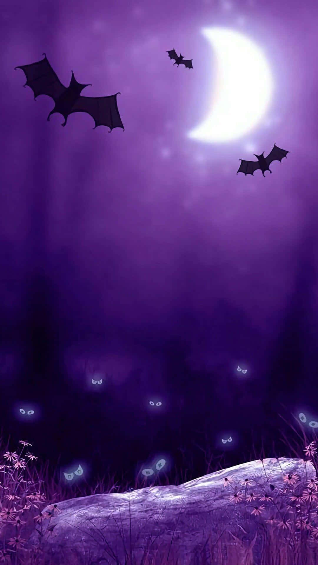 Glowing Eyes Peering From The Darkness Purple Halloween Wallpaper