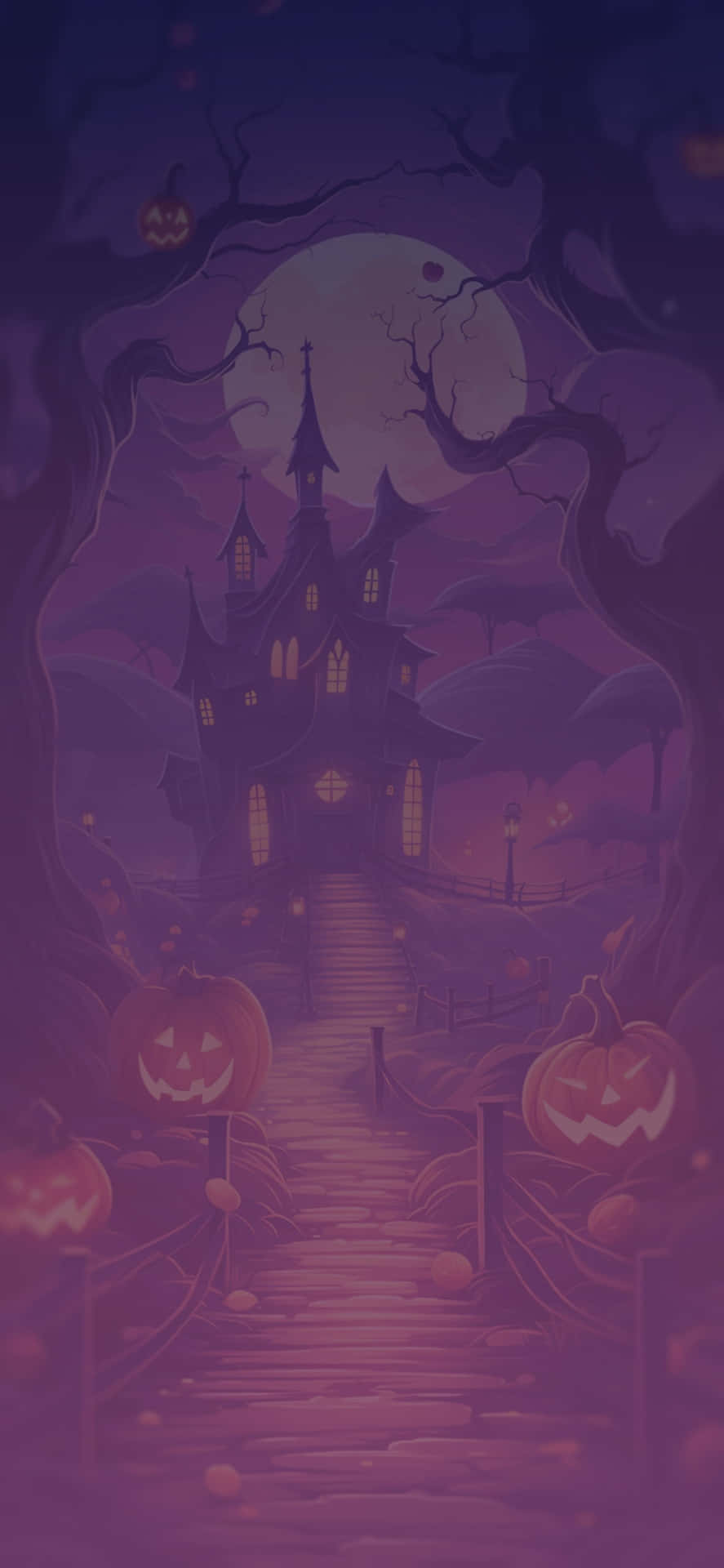 Purple Halloween Haunted House Aesthetic Wallpaper
