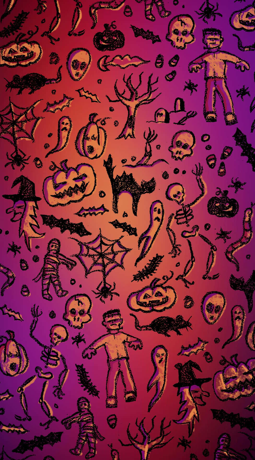Trickor-treaters Njuter Av En Skrämmande Natt Med Härligt Lila Halloween-tema På Sin Dator- Eller Mobiltelefonbakgrund. Wallpaper
