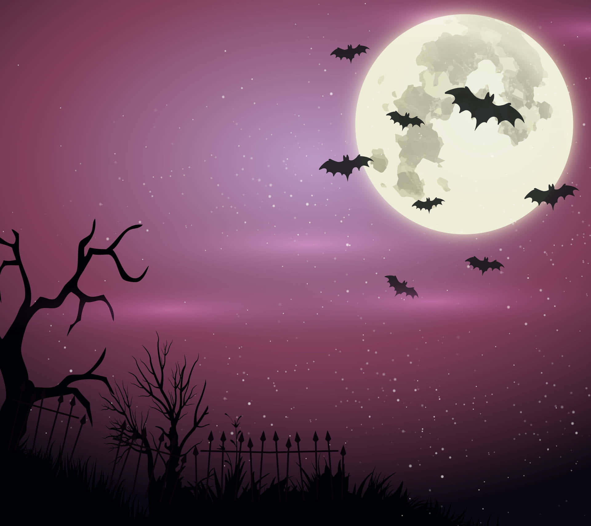 Purple Halloween Moonlight Bats Silhouette Wallpaper