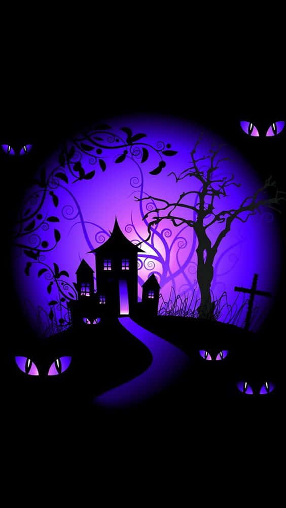 Halloweenhaus Mit Einem Lila Hintergrund Wallpaper