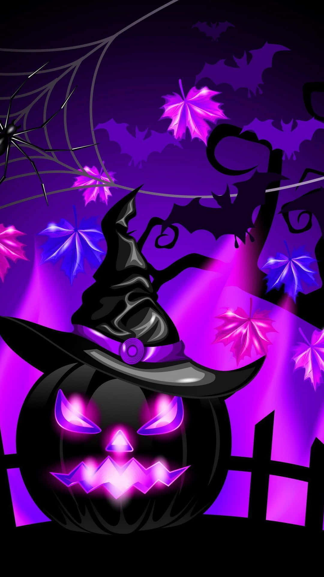 Purple Halloween Pumpkin Witch Aesthetic Wallpaper