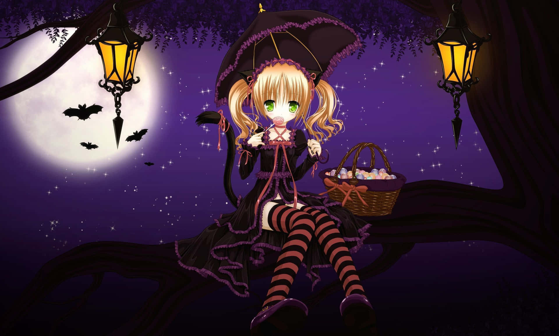 Purple Halloween Witch Anime Aesthetic Wallpaper