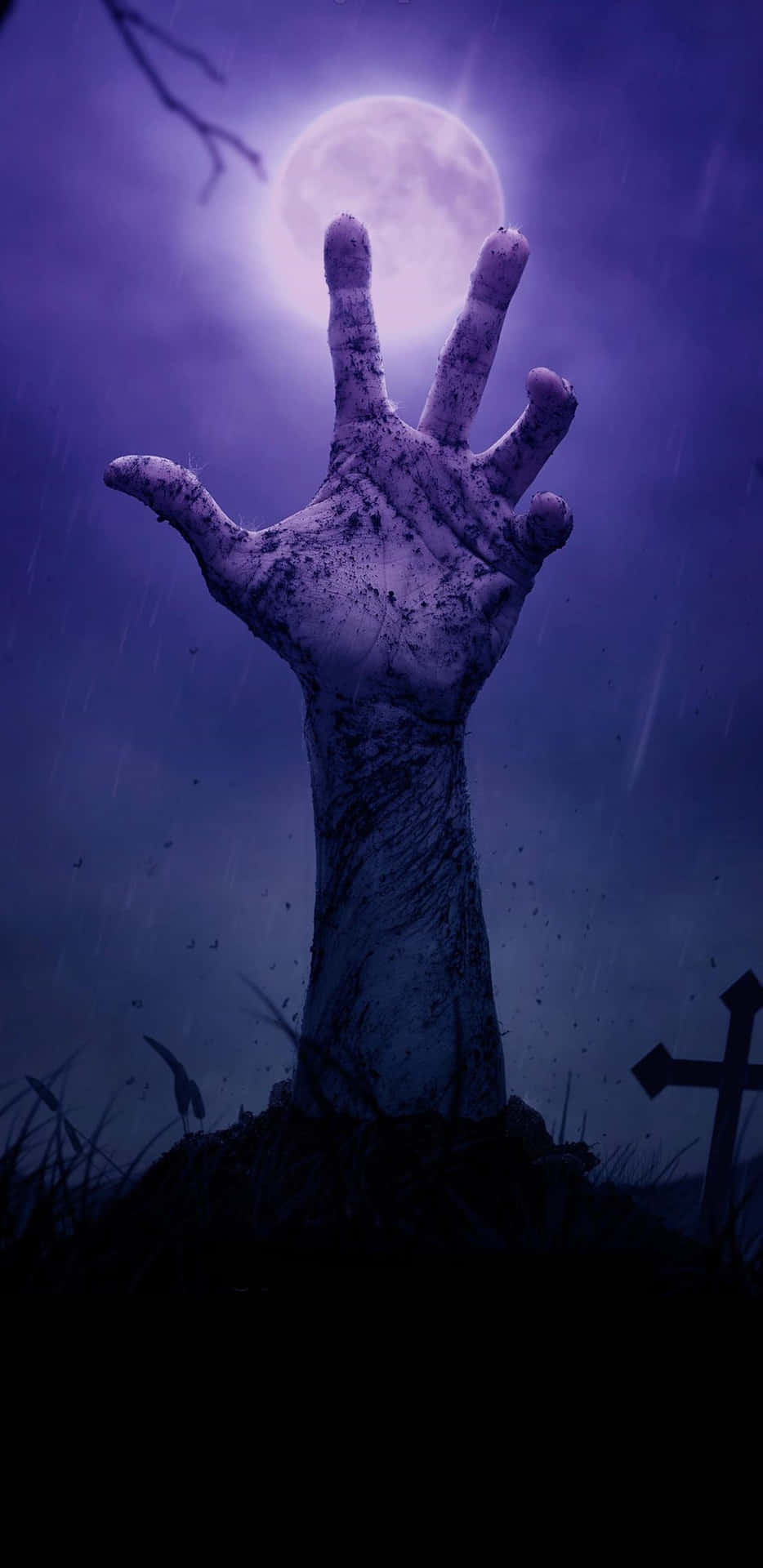 Undead Hand Sticking Out Purple Halloween Wallpaper
