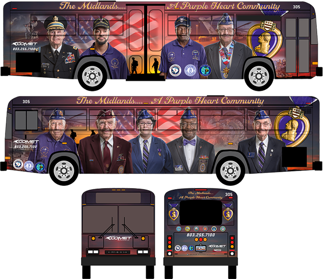 Purple Heart Community Bus Wrap Design PNG