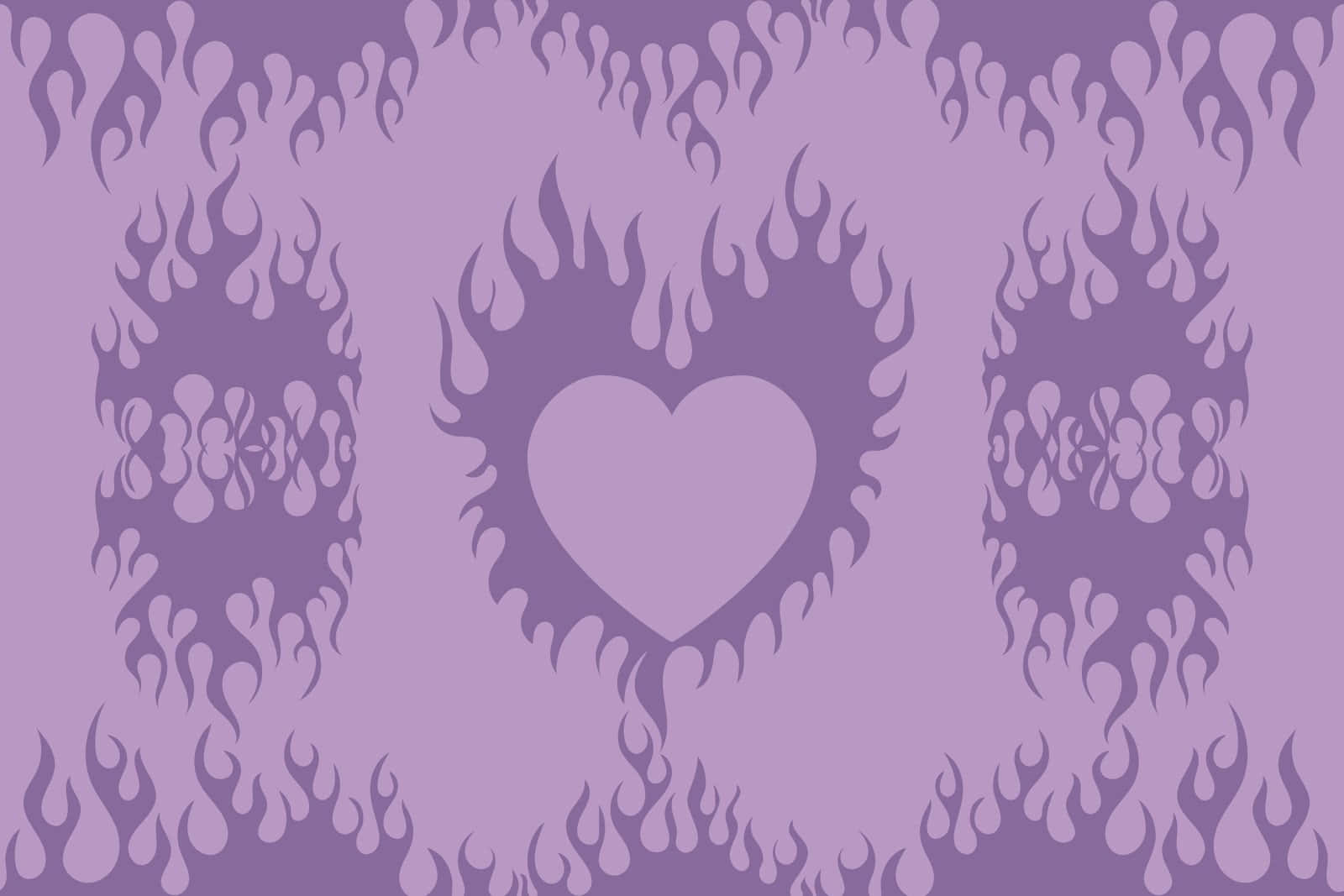 Purple Heart Flame Pattern Y2 K Aesthetic Wallpaper