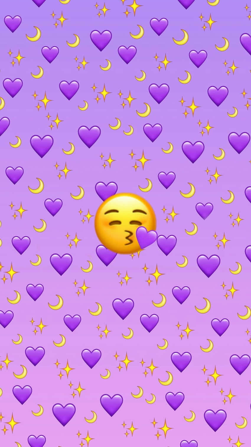 Purple Heartsand Stars Emoji Pattern Wallpaper