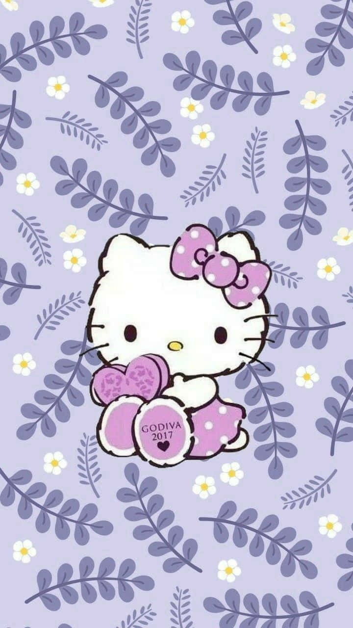 Purple Hello Kitty Floral Background Wallpaper