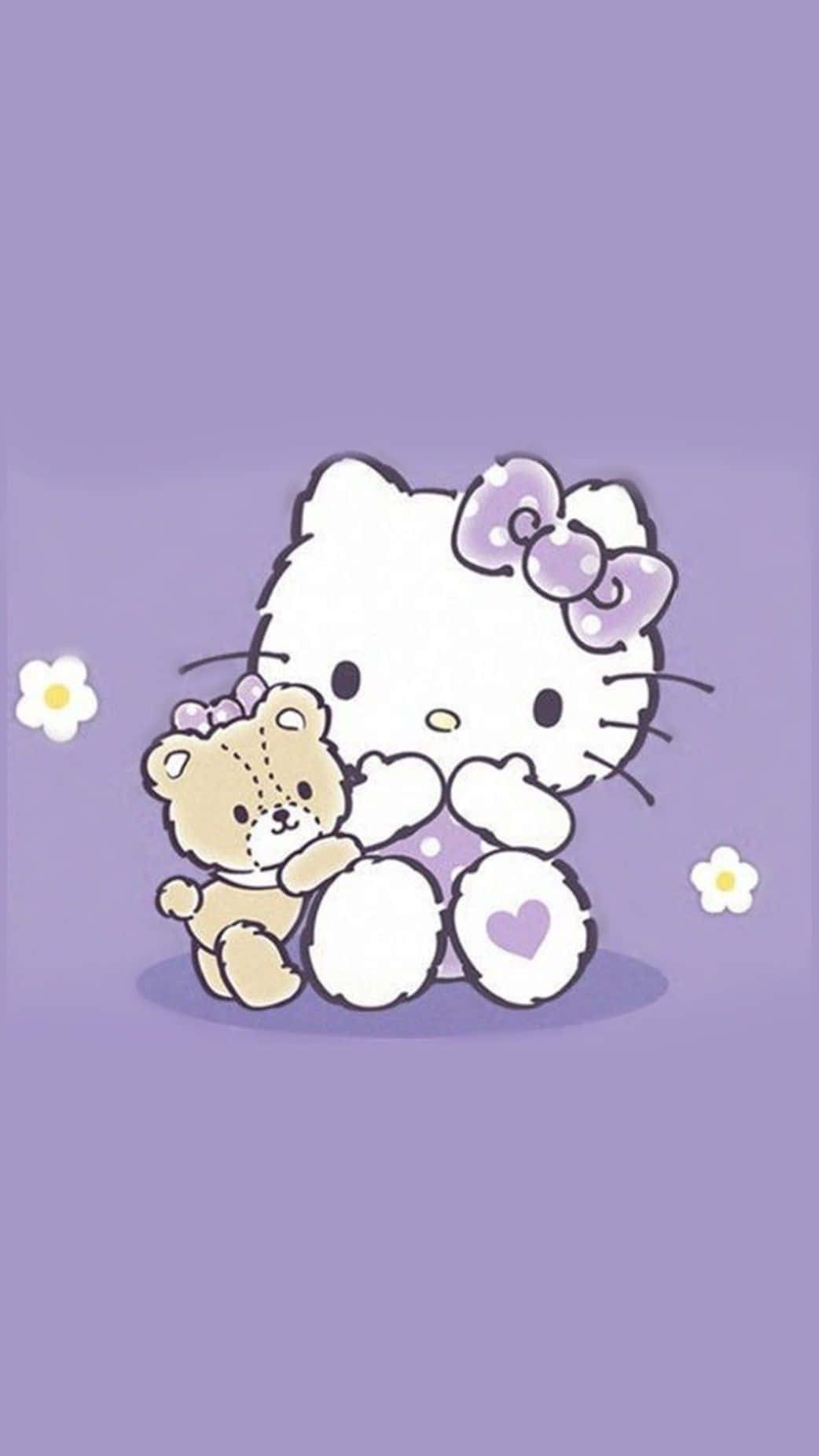 Purple Hello Kittyand Teddy Bear Wallpaper