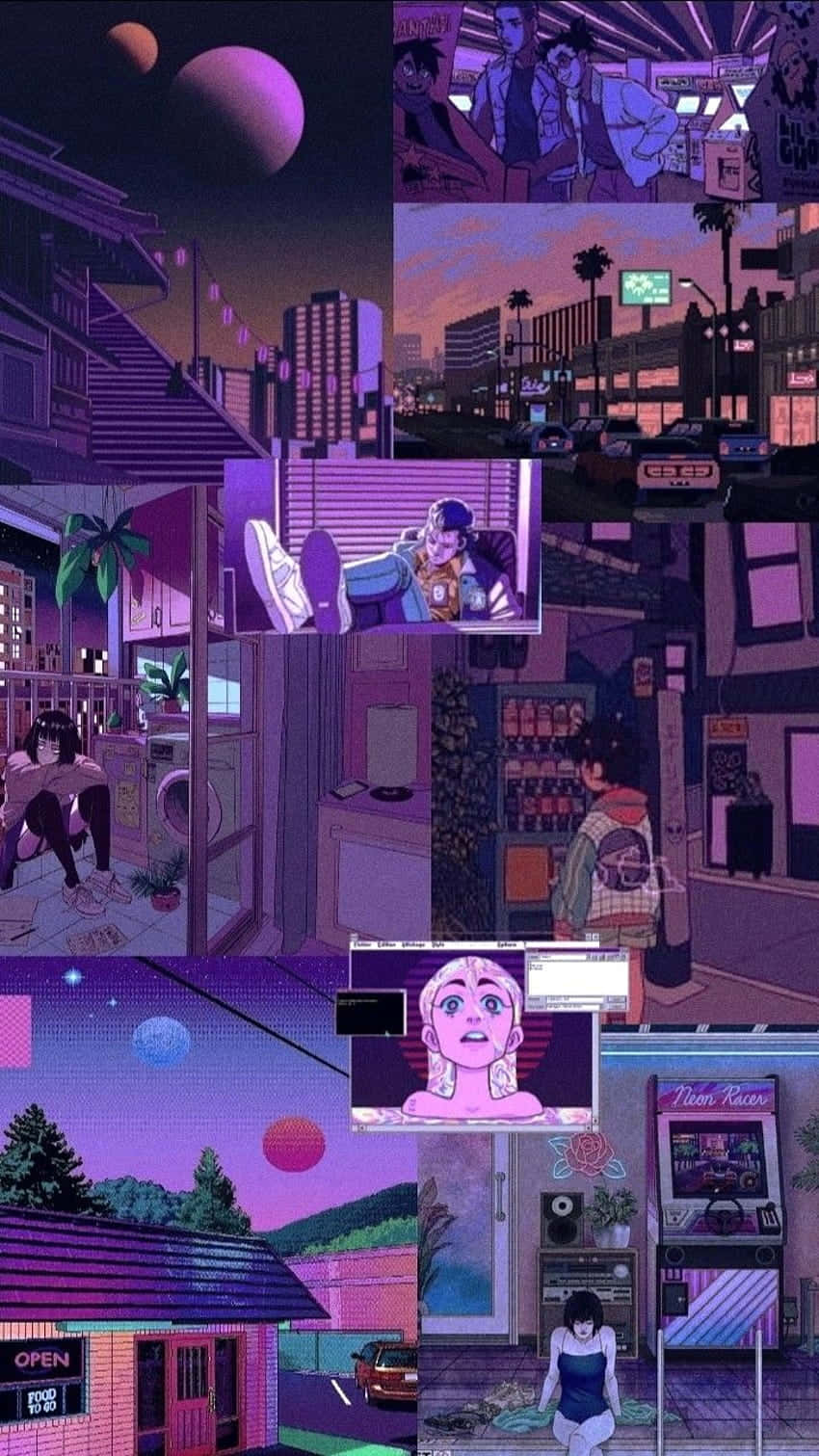Purple Hued Gamer Girl Collage Wallpaper