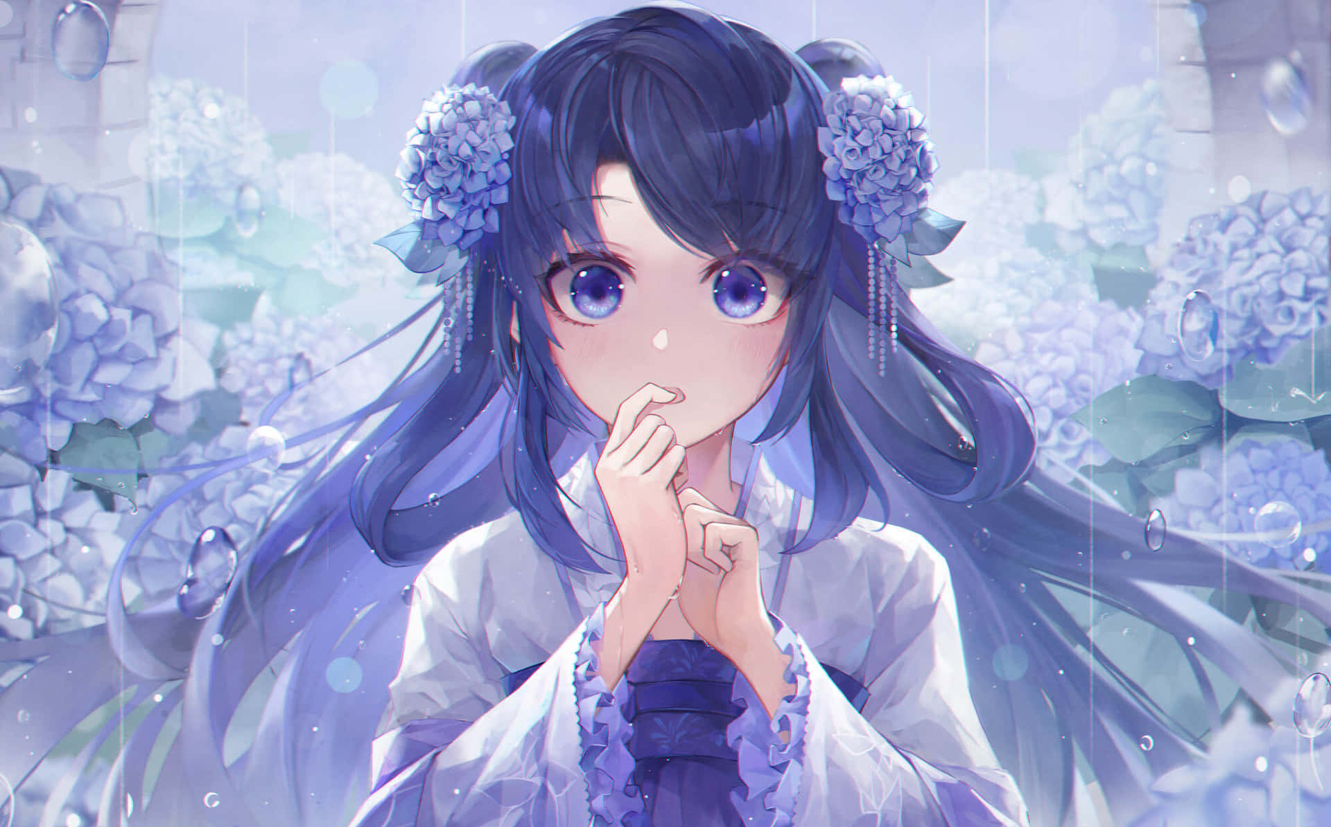 Purple Hydrangea Anime Girl Wallpaper