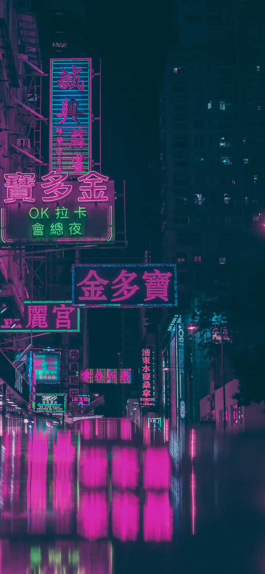 Neon Signs In A City At Night Wallpaper