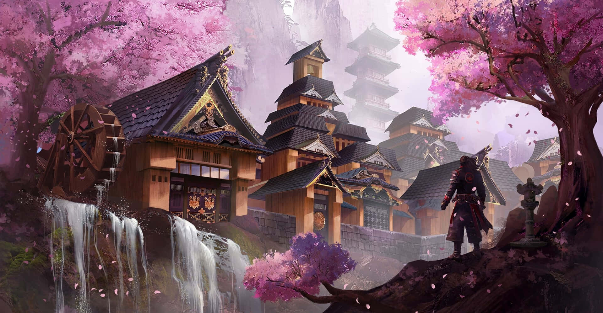 "Beautiful purple Japanese style patterns and landscape" Wallpaper