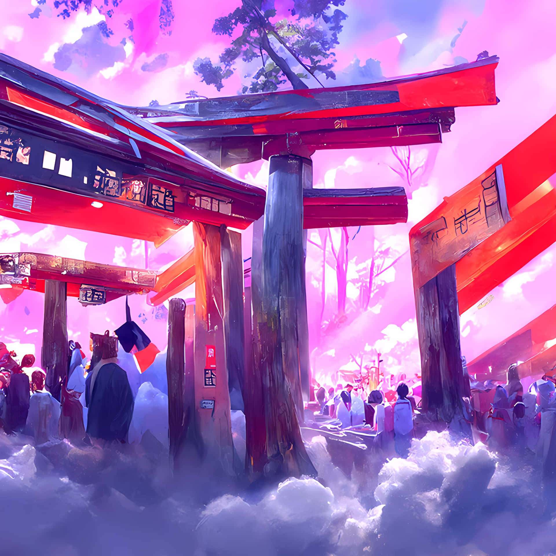 Experience the Beauty of the Japanese Landscape in a Purple Haze Wallpaper