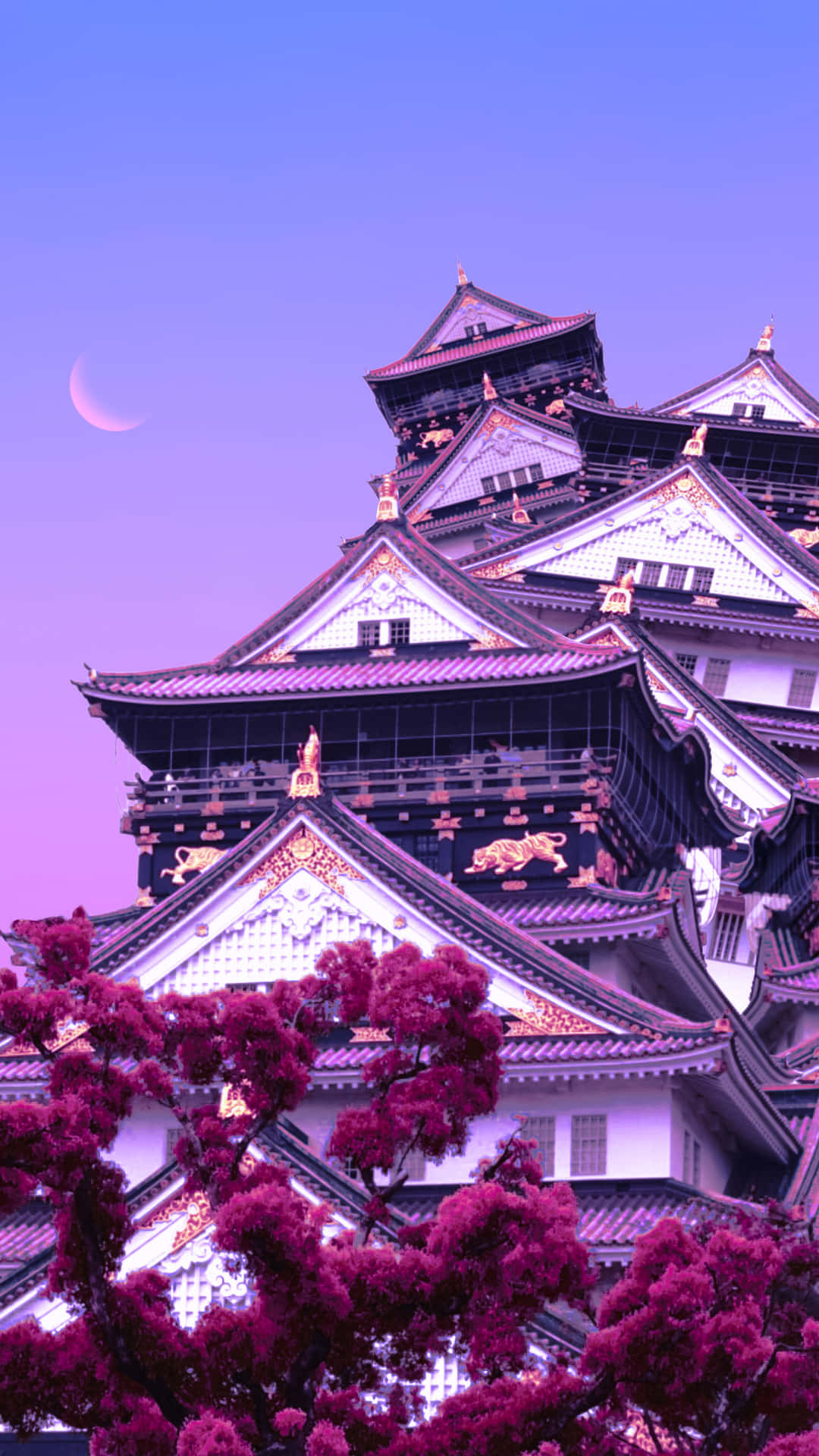 Enjoy a beautiful evening amongst the beautifully lit Japanese landscape Wallpaper