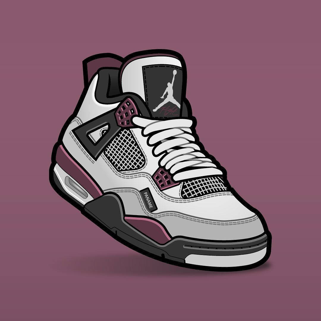 En hvid og lilla Jordan 4 sko på en lilla baggrund Wallpaper