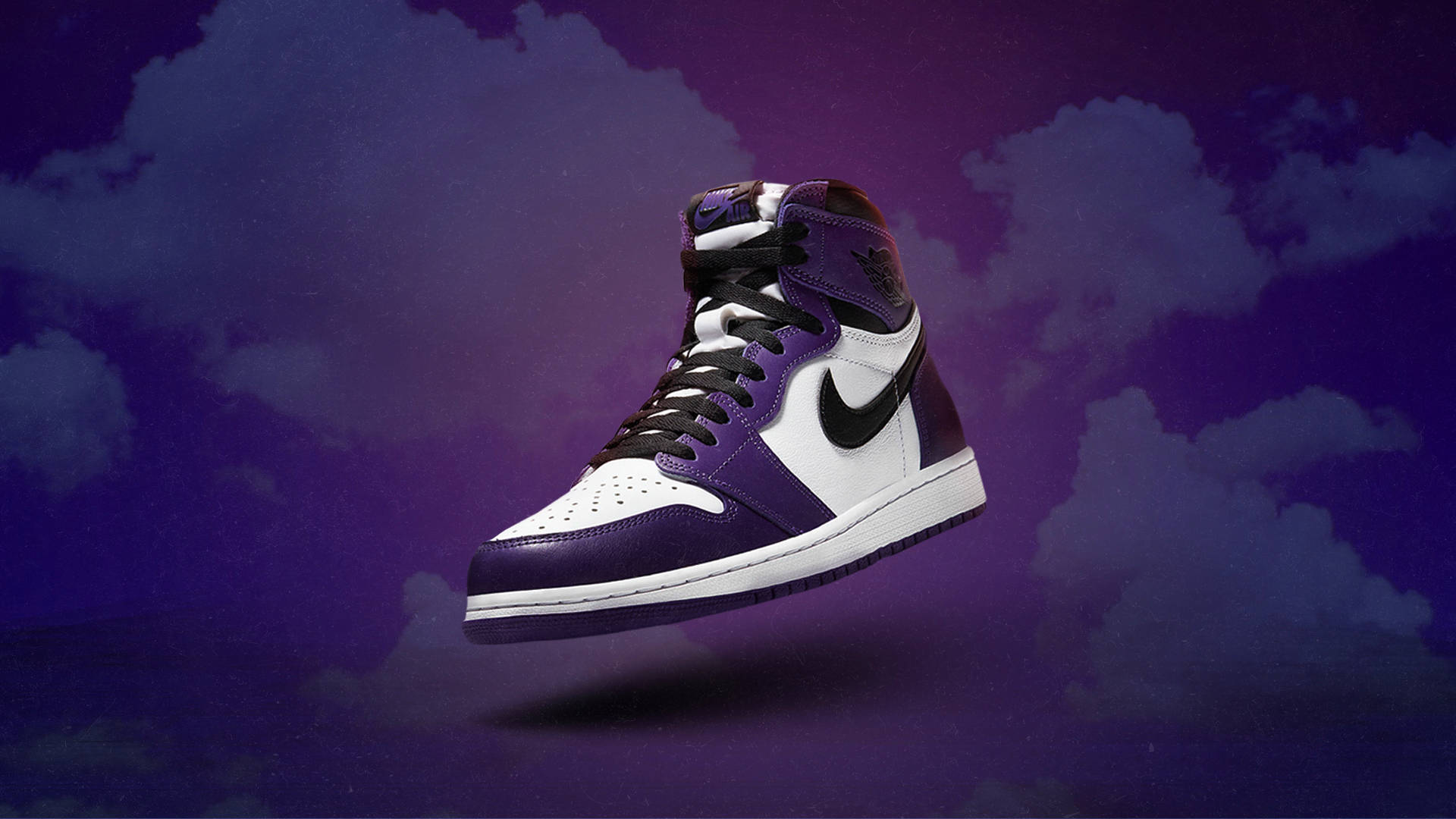 Download A Purple And White Air Jordan 1 Is Flying In The Sky Wallpaper ...