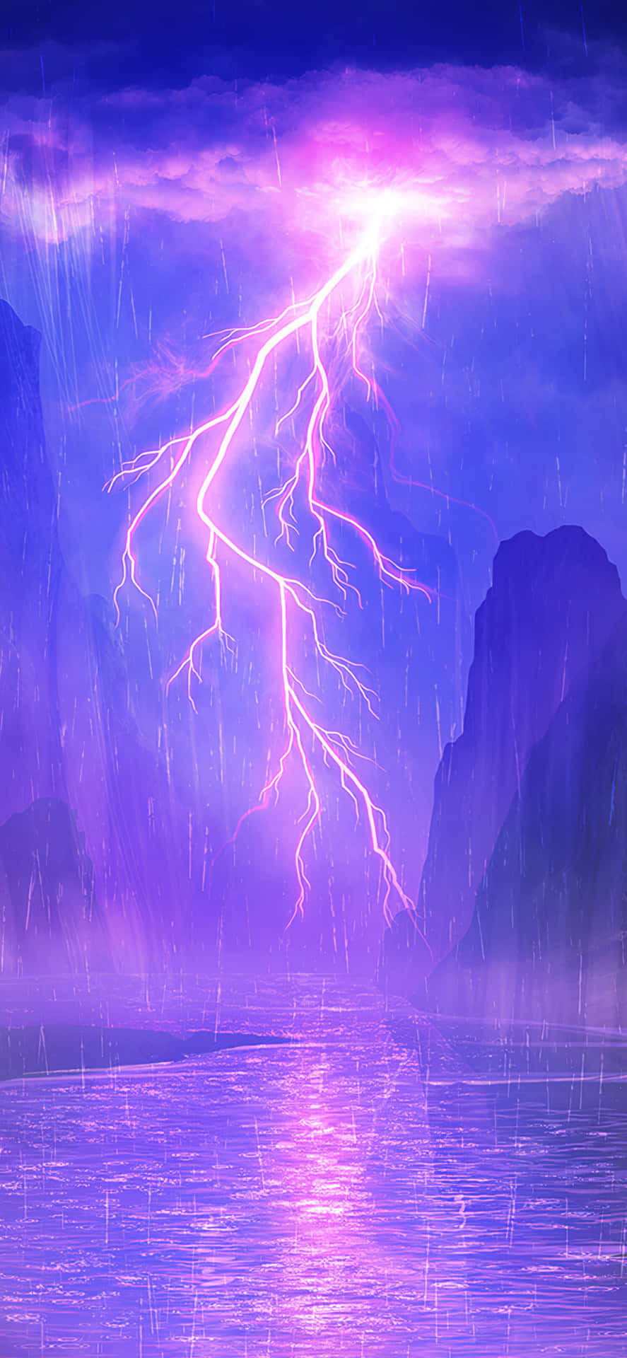 Purple Lightning Near Mountains Wallpaper