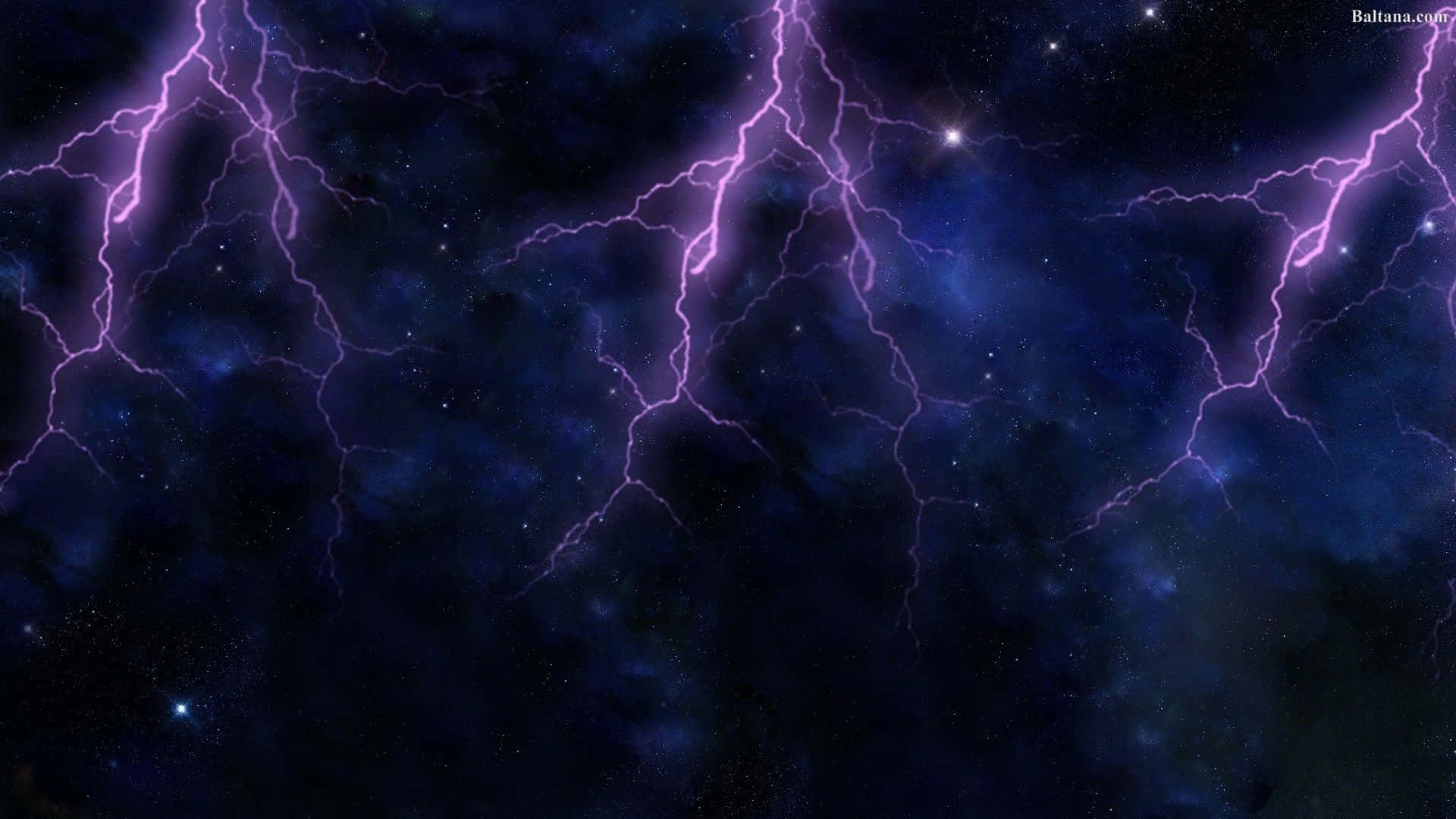Beautiful Electric Purple Lightning Strike Flashing In The Night Sky. Wallpaper