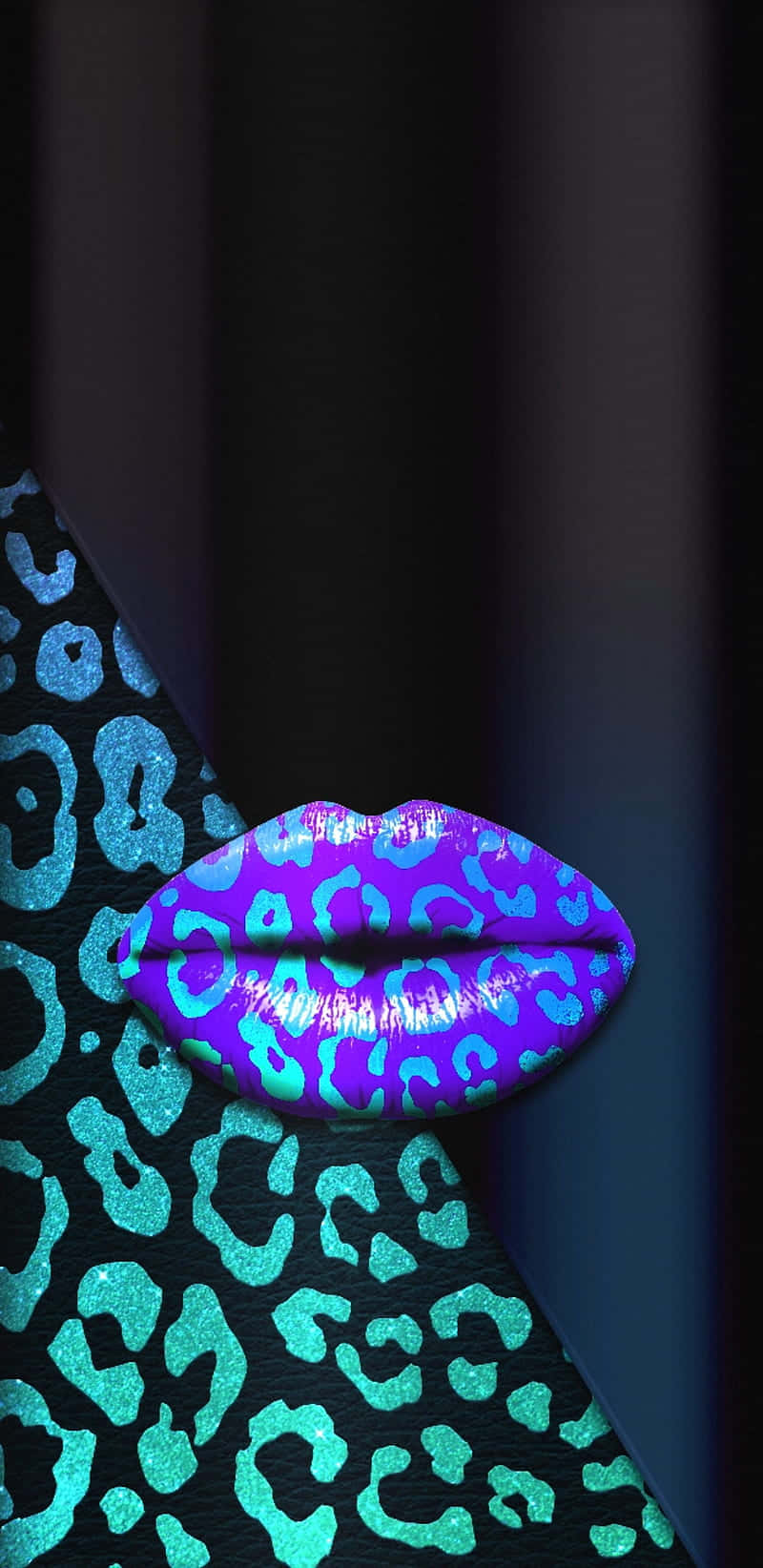 Purple Lips In Blue Cute Cheetah Print Wallpaper