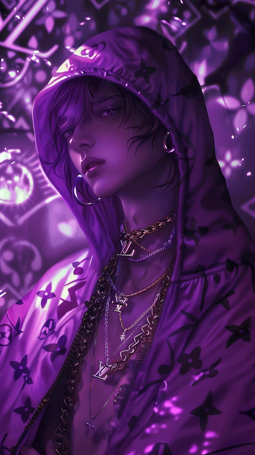 Purple Louis Vuitton Hoodie Anime Style Wallpaper