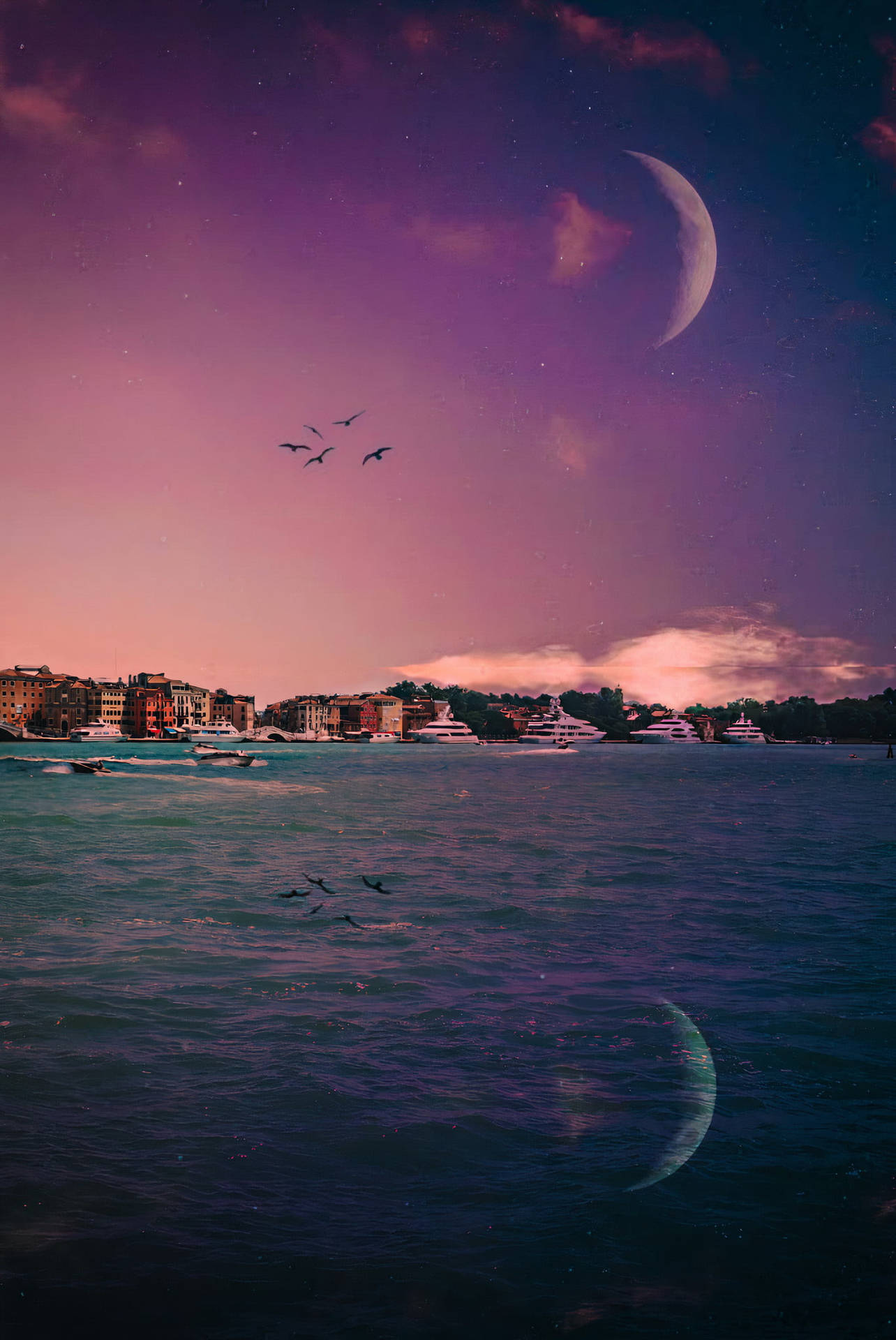 Purple Luna Moon Digital Art Wallpaper