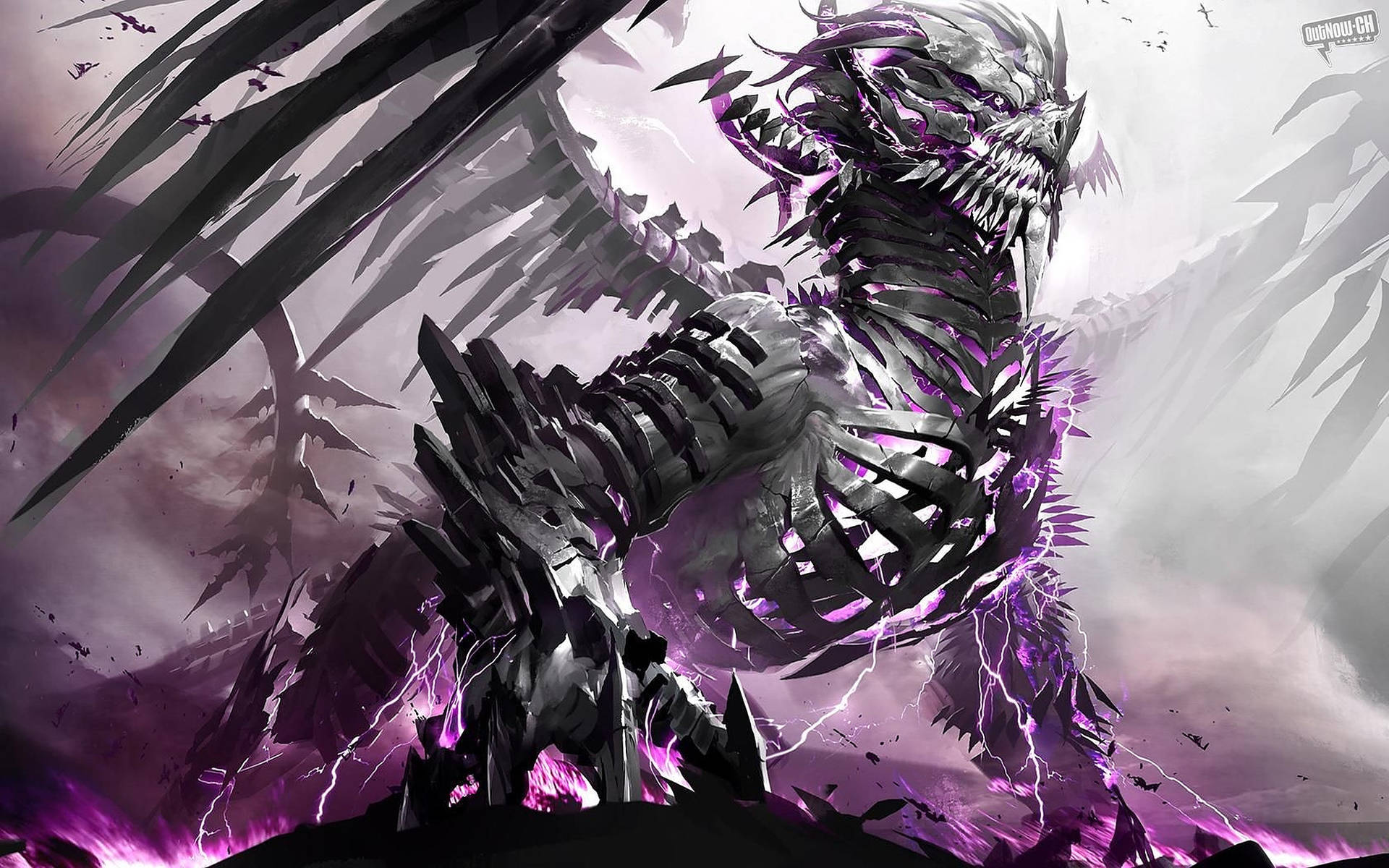 Purple Metallic Lightning Dragon Wallpaper