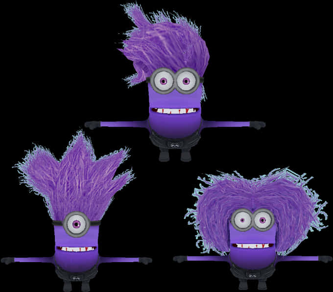 Purple Minion Trio Funny Poses PNG