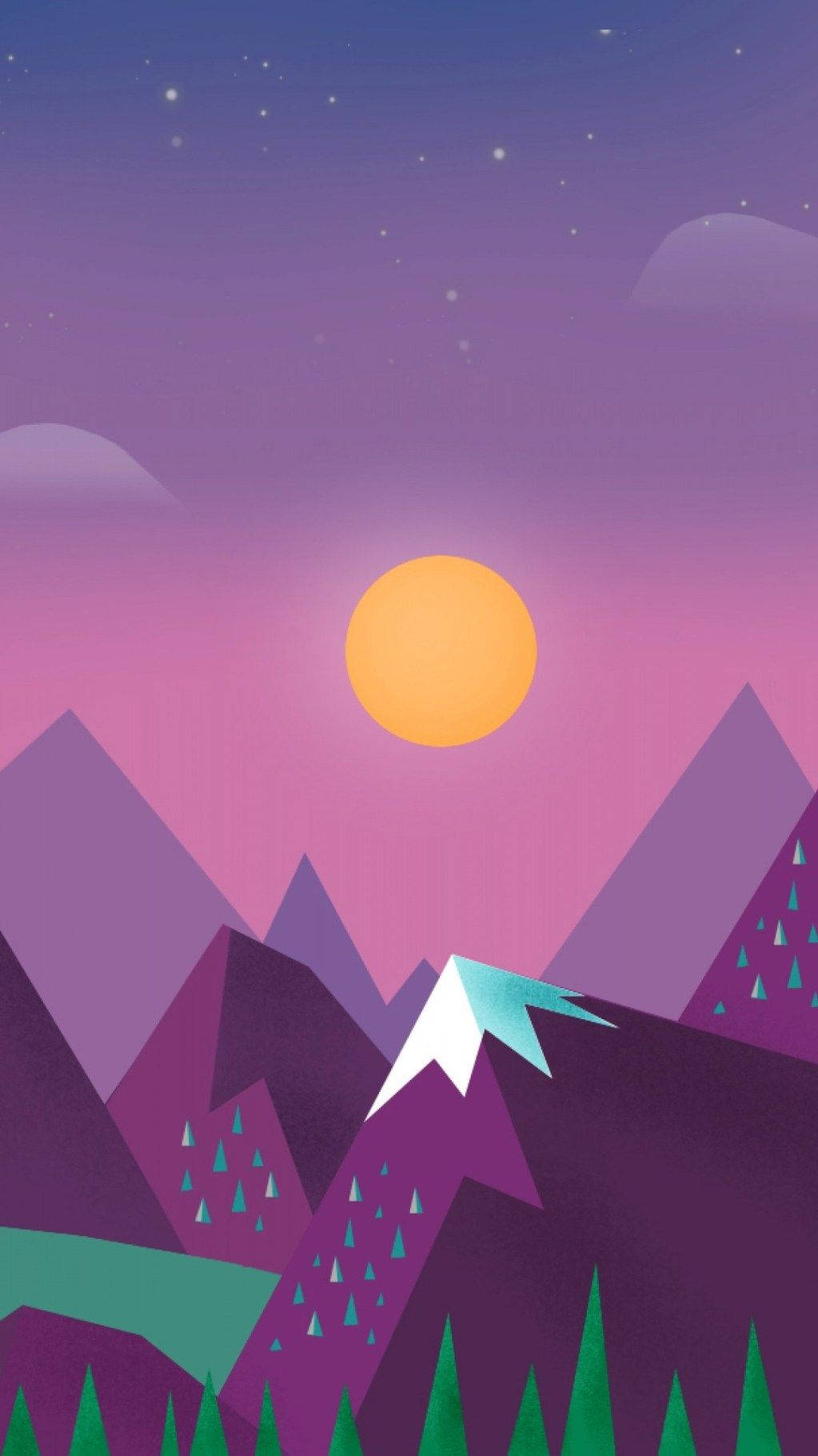 Purple Mountains At Night Cartoon Portrait Wallpaper
