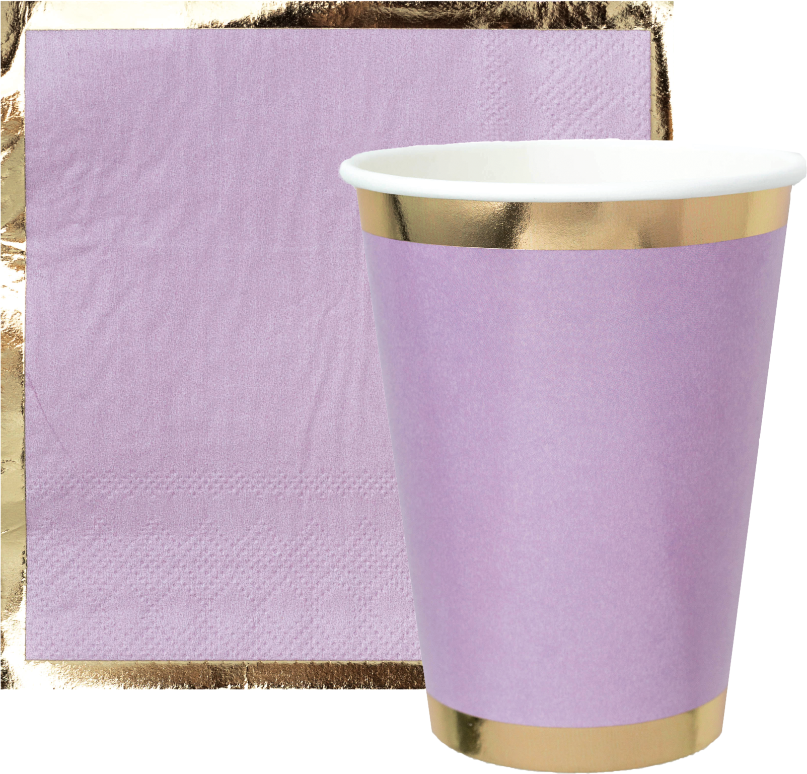 Purple Napkinand Gold Rimmed Cup PNG