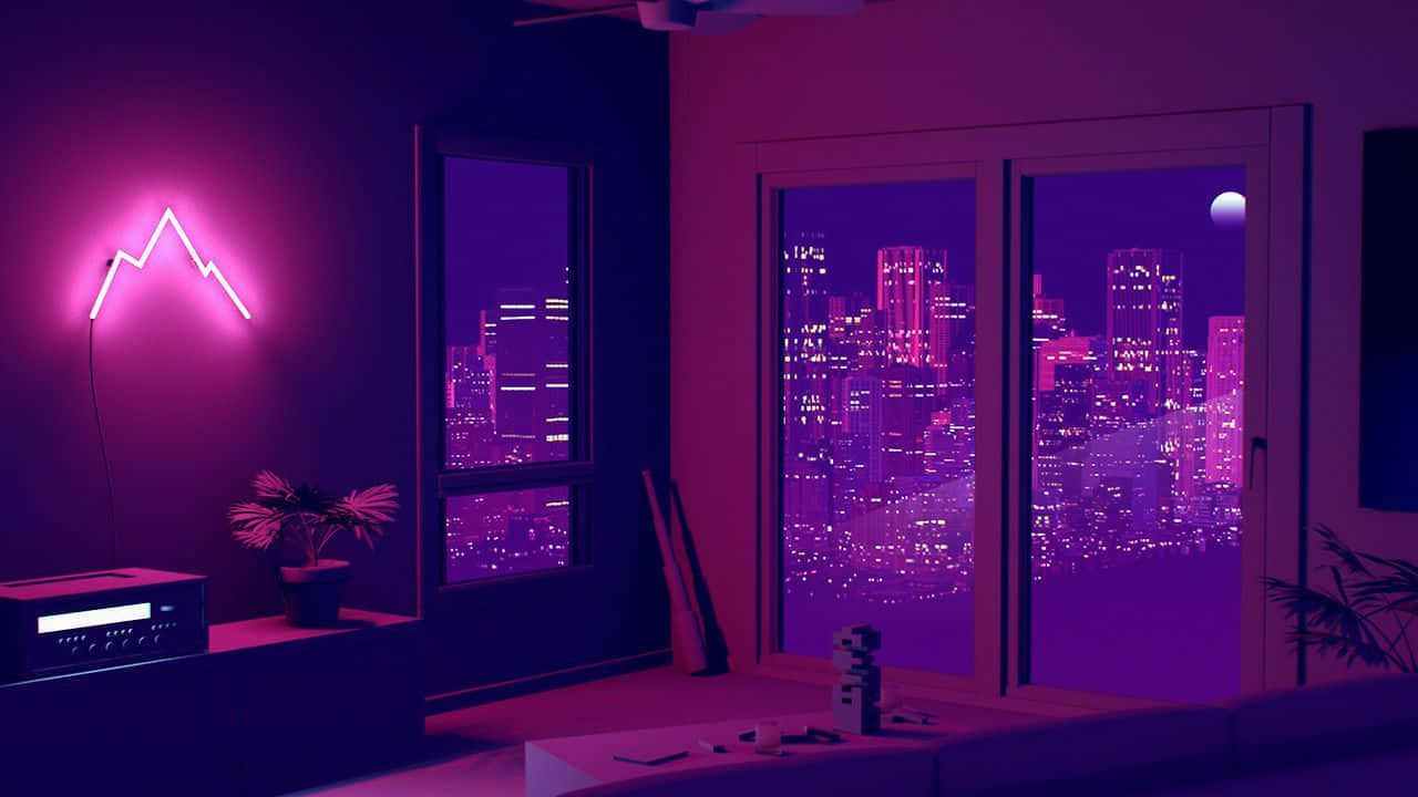 Brighten Up Your Workstation with a Pop of Purple Neon Wallpaper