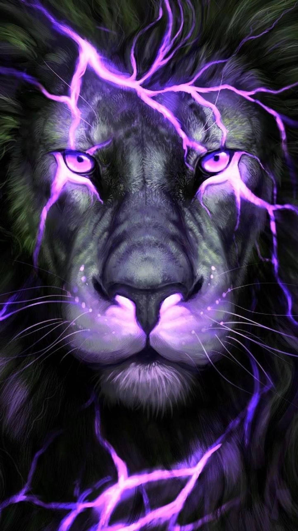 Purple Neon Lion Galaxy Background