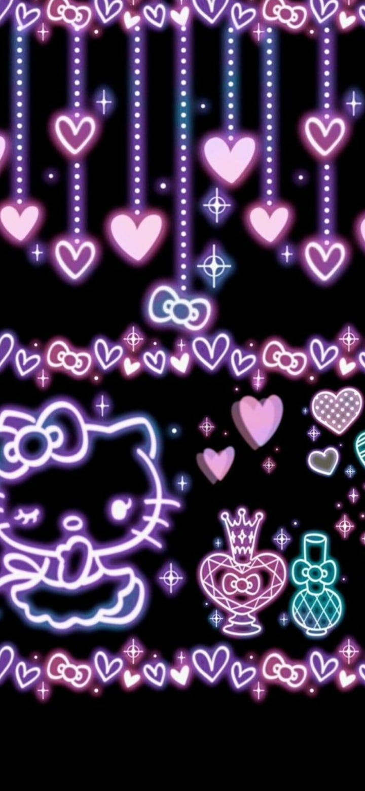 Purple Neon On Black Hello Kitty Wallpaper